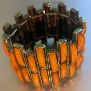 Vintage Veined Amber Faceted Cut STATEMENT Bracelet Antiquey Bronzed Gold Slide